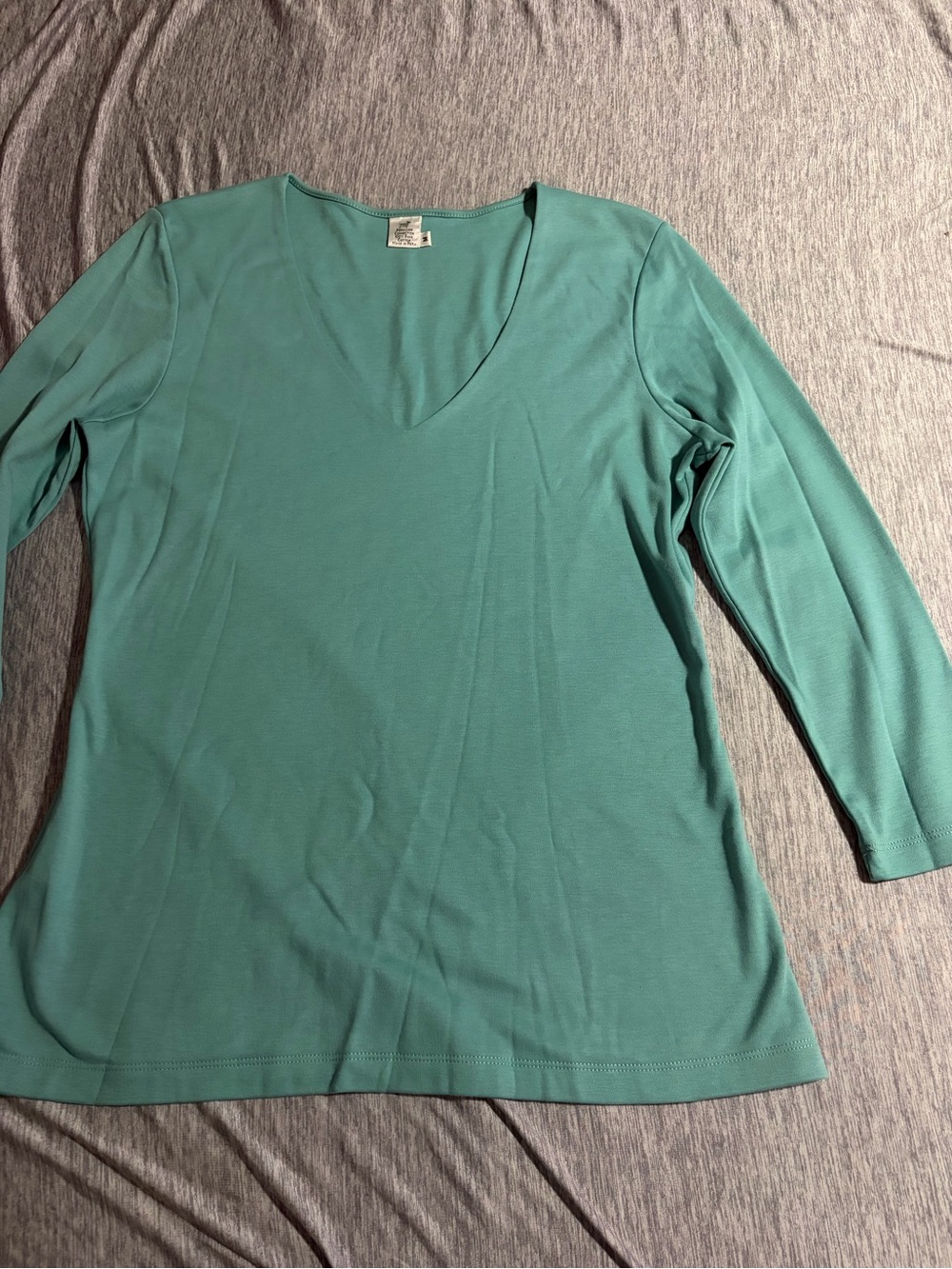 Peruvian Connection Teal V-Neck Long Sleeve Top